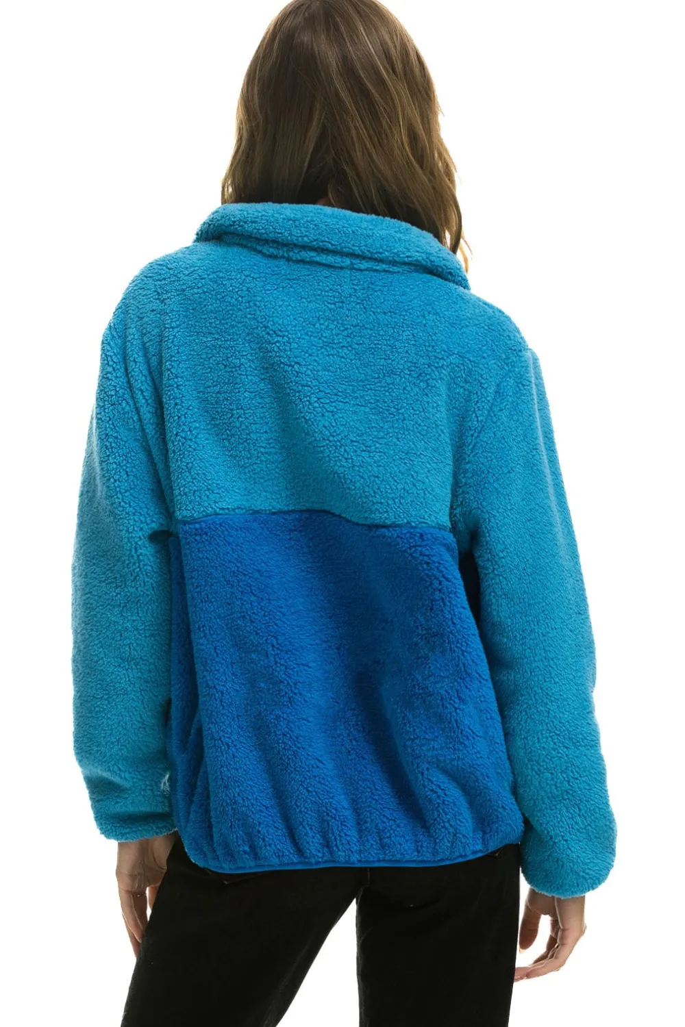 Teddy Jackets | Teddy Jackets | Aviator Nation TEDDY UNISEX HALF ZIP COLOR BLOCK JACKET - OCEAN