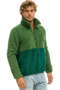 Teddy Jackets | Teddy Jackets | Aviator Nation TEDDY UNISEX HALF ZIP COLOR BLOCK JACKET - GARDEN GREEN GARDENGREEN