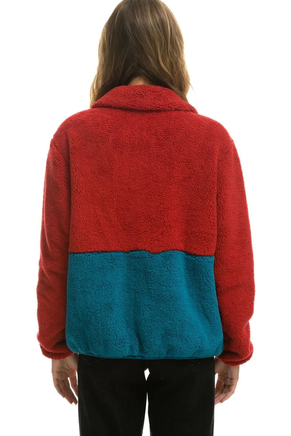 Teddy Jackets | Teddy Jackets | Aviator Nation TEDDY UNISEX HALF ZIP COLOR BLOCK JACKET - CHERRY