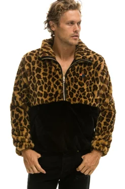 Teddy Jackets | Teddy Jackets | Aviator Nation TEDDY UNISEX HALF ZIP COLOR BLOCK JACKET - CHEETAH