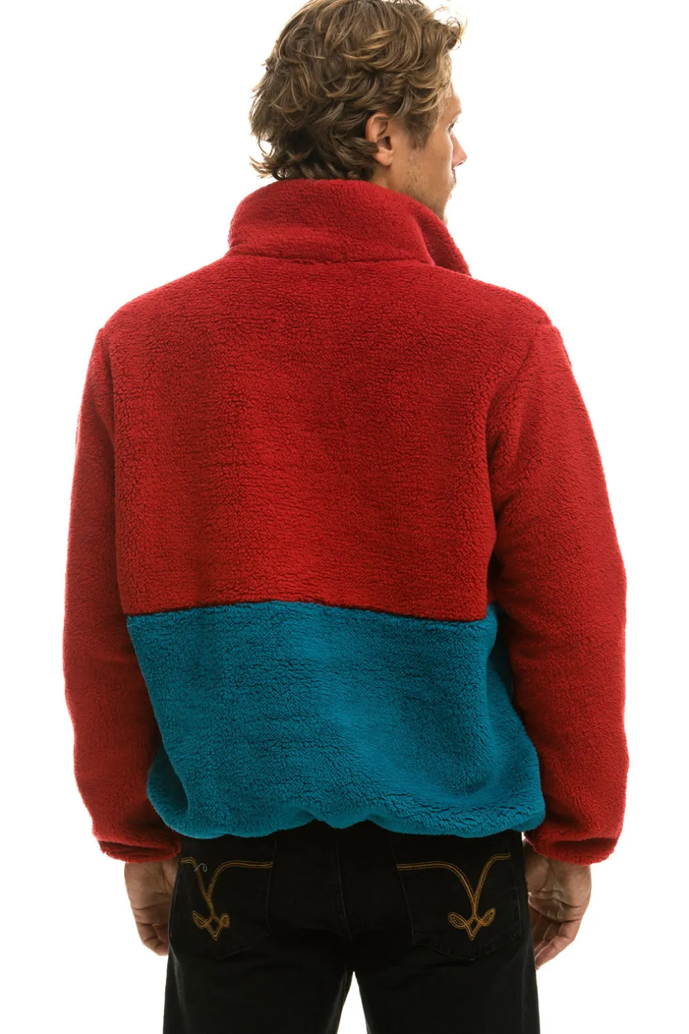 Teddy Jackets | Teddy Jackets | Aviator Nation TEDDY UNISEX HALF ZIP COLOR BLOCK JACKET - CHERRY