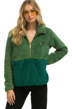Teddy Jackets | Teddy Jackets | Aviator Nation TEDDY UNISEX HALF ZIP COLOR BLOCK JACKET - GARDEN GREEN GARDENGREEN