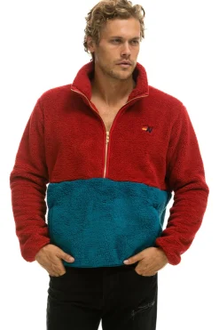 Teddy Jackets | Teddy Jackets | Aviator Nation TEDDY UNISEX HALF ZIP COLOR BLOCK JACKET - CHERRY