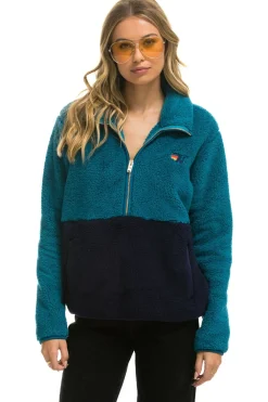 Teddy Jackets | Teddy Jackets | Aviator Nation TEDDY UNISEX HALF ZIP COLOR BLOCK JACKET - CAPRI