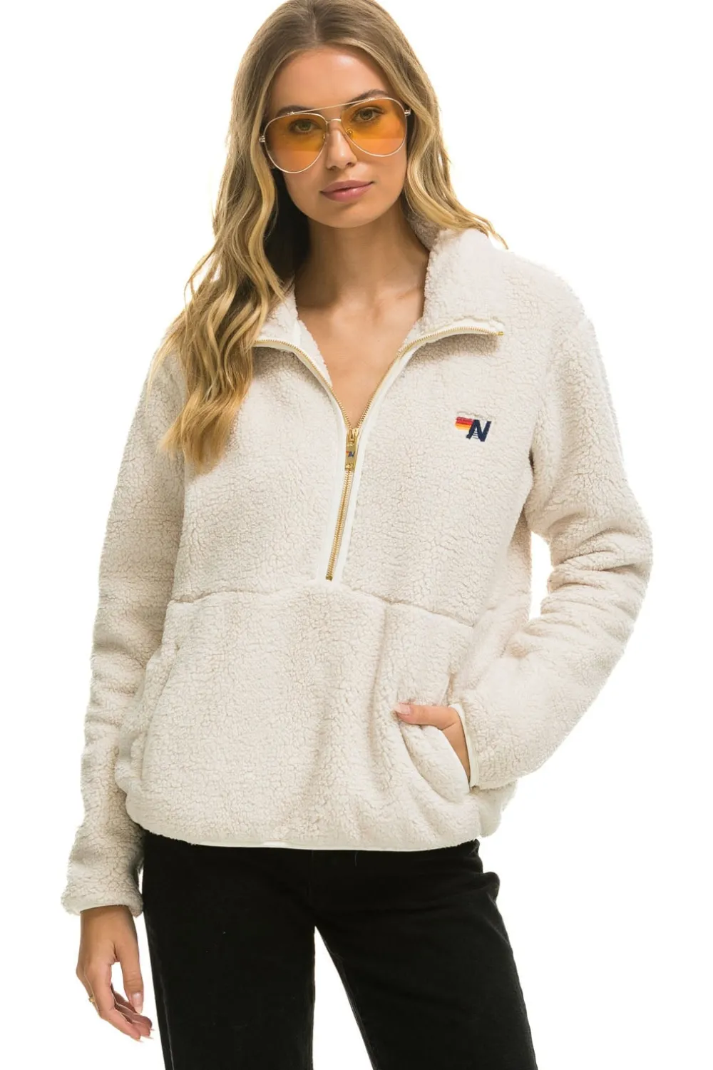 Teddy Jackets | Teddy Jackets | Aviator Nation TEDDY UNISEX HALF ZIP JACKET - VINTAGE WHITE VINTAGEWHITE
