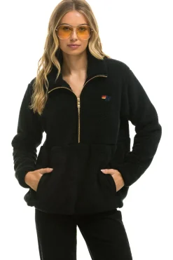 Teddy Jackets | Teddy Jackets | Aviator Nation TEDDY UNISEX HALF ZIP JACKET - BLACK
