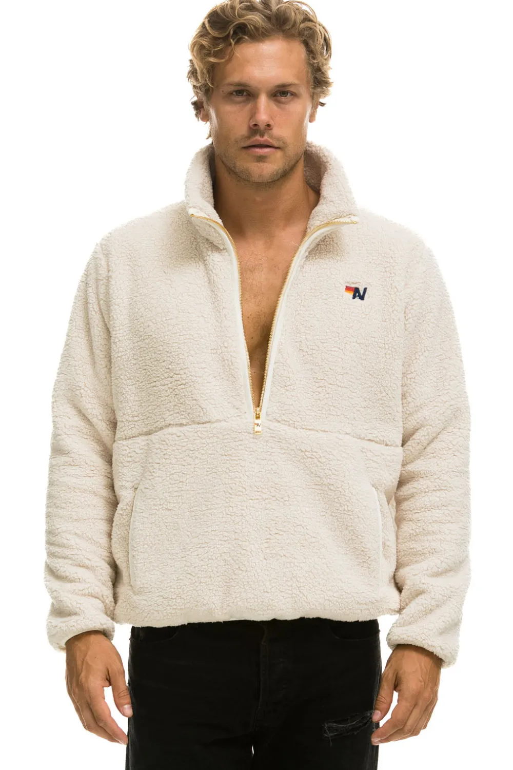 Teddy Jackets | Teddy Jackets | Aviator Nation TEDDY UNISEX HALF ZIP JACKET - VINTAGE WHITE VINTAGEWHITE