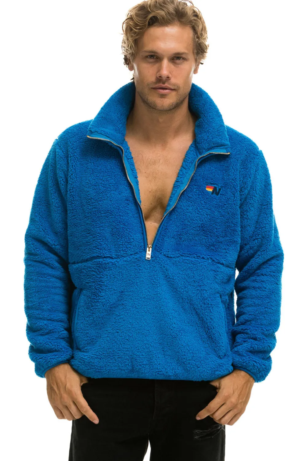 Teddy Jackets | Teddy Jackets | Aviator Nation TEDDY UNISEX HALF ZIP JACKET - BLUE CINA BLUECINA
