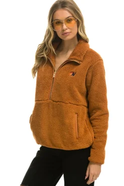 Teddy Jackets | Teddy Jackets | Aviator Nation TEDDY UNISEX HALF ZIP JACKET - WHISKEY
