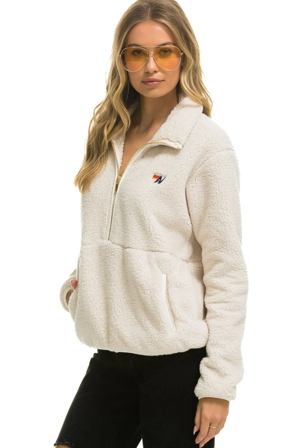 Teddy Jackets | Teddy Jackets | Aviator Nation TEDDY UNISEX HALF ZIP JACKET - VINTAGE WHITE VINTAGEWHITE
