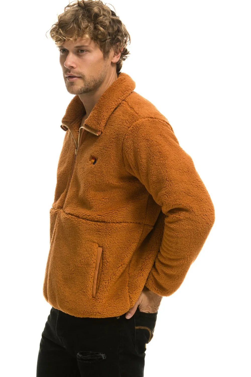 Teddy Jackets | Teddy Jackets | Aviator Nation TEDDY UNISEX HALF ZIP JACKET - WHISKEY
