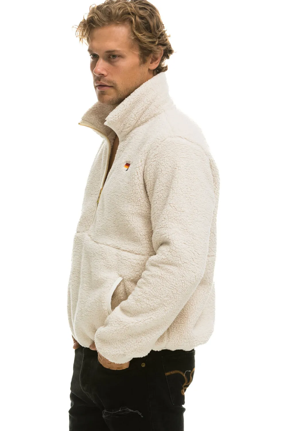 Teddy Jackets | Teddy Jackets | Aviator Nation TEDDY UNISEX HALF ZIP JACKET - VINTAGE WHITE VINTAGEWHITE