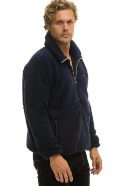 Teddy Jackets | Teddy Jackets | Aviator Nation TEDDY UNISEX HALF ZIP JACKET - NAVY