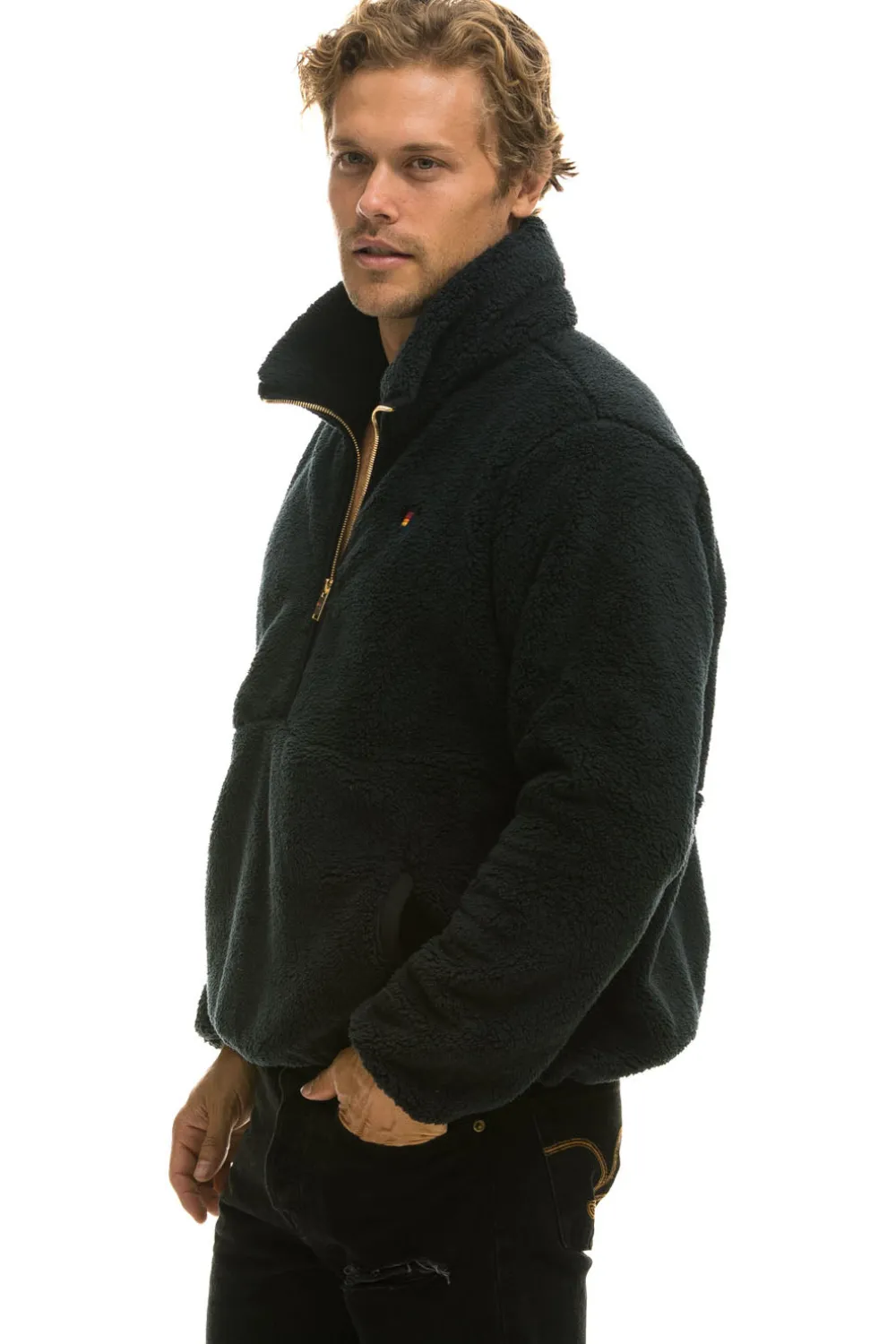 Teddy Jackets | Teddy Jackets | Aviator Nation TEDDY UNISEX HALF ZIP JACKET - BLACK