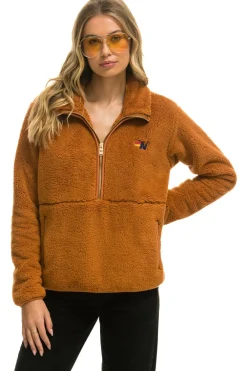 Teddy Jackets | Teddy Jackets | Aviator Nation TEDDY UNISEX HALF ZIP JACKET - WHISKEY