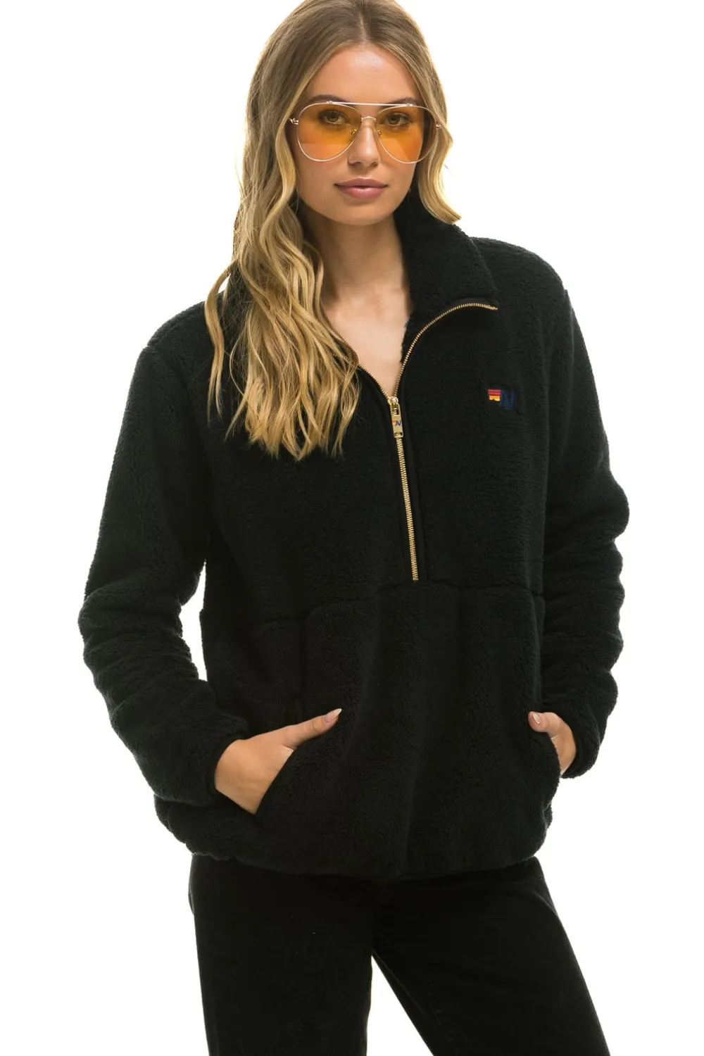 Teddy Jackets | Teddy Jackets | Aviator Nation TEDDY UNISEX HALF ZIP JACKET - BLACK