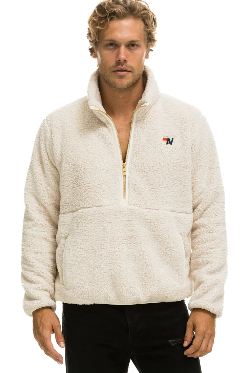 Teddy Jackets | Teddy Jackets | Aviator Nation TEDDY UNISEX HALF ZIP JACKET - VINTAGE WHITE VINTAGEWHITE