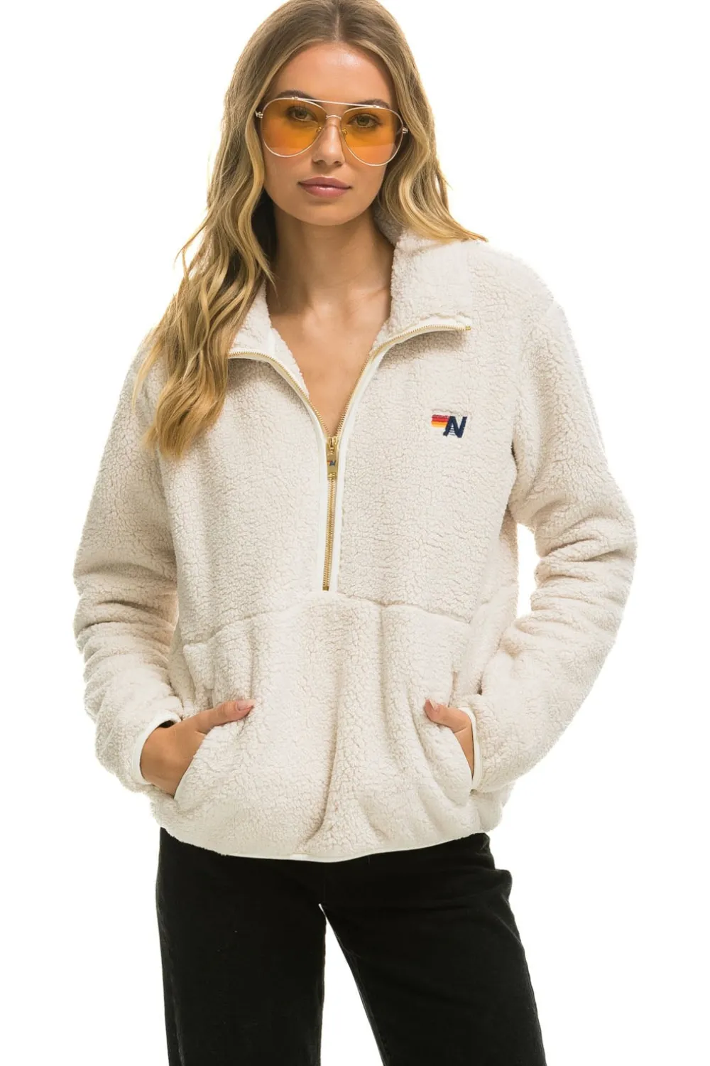 Teddy Jackets | Teddy Jackets | Aviator Nation TEDDY UNISEX HALF ZIP JACKET - VINTAGE WHITE VINTAGEWHITE