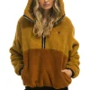 Teddy Jackets | Teddy Jackets | Aviator Nation TEDDY UNISEX HOODED HALF ZIP COLOR BLOCK JACKET - HONEY