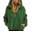 Teddy Jackets | Teddy Jackets | Aviator Nation TEDDY UNISEX HOODED HALF ZIP JACKET - GARDEN GREEN GARDENGREEN