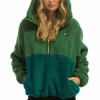 Teddy Jackets | Teddy Jackets | Aviator Nation TEDDY UNISEX HOODED HALF ZIP COLOR BLOCK JACKET - GARDEN GREEN GARDENGREEN