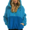 Teddy Jackets | Teddy Jackets | Aviator Nation TEDDY UNISEX HOODED HALF ZIP COLOR BLOCK JACKET - OCEAN