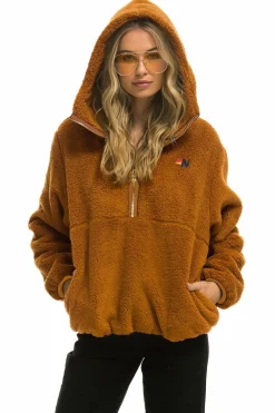 Teddy Jackets | Teddy Jackets | Aviator Nation TEDDY UNISEX HOODED HALF ZIP JACKET - WHISKEY