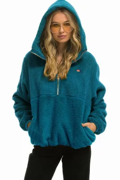 Teddy Jackets | Teddy Jackets | Aviator Nation TEDDY UNISEX HOODED HALF ZIP JACKET - CAPRI