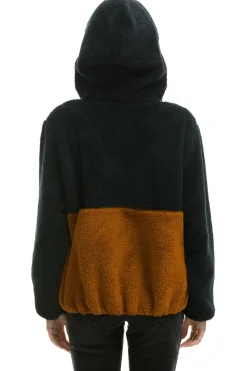 Teddy Jackets | Teddy Jackets | Aviator Nation TEDDY UNISEX HOODED HALF ZIP COLOR BLOCK JACKET - BLACK