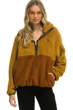 Teddy Jackets | Teddy Jackets | Aviator Nation TEDDY UNISEX HOODED HALF ZIP COLOR BLOCK JACKET - HONEY