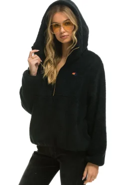 Teddy Jackets | Teddy Jackets | Aviator Nation TEDDY UNISEX HOODED HALF ZIP JACKET - BLACK