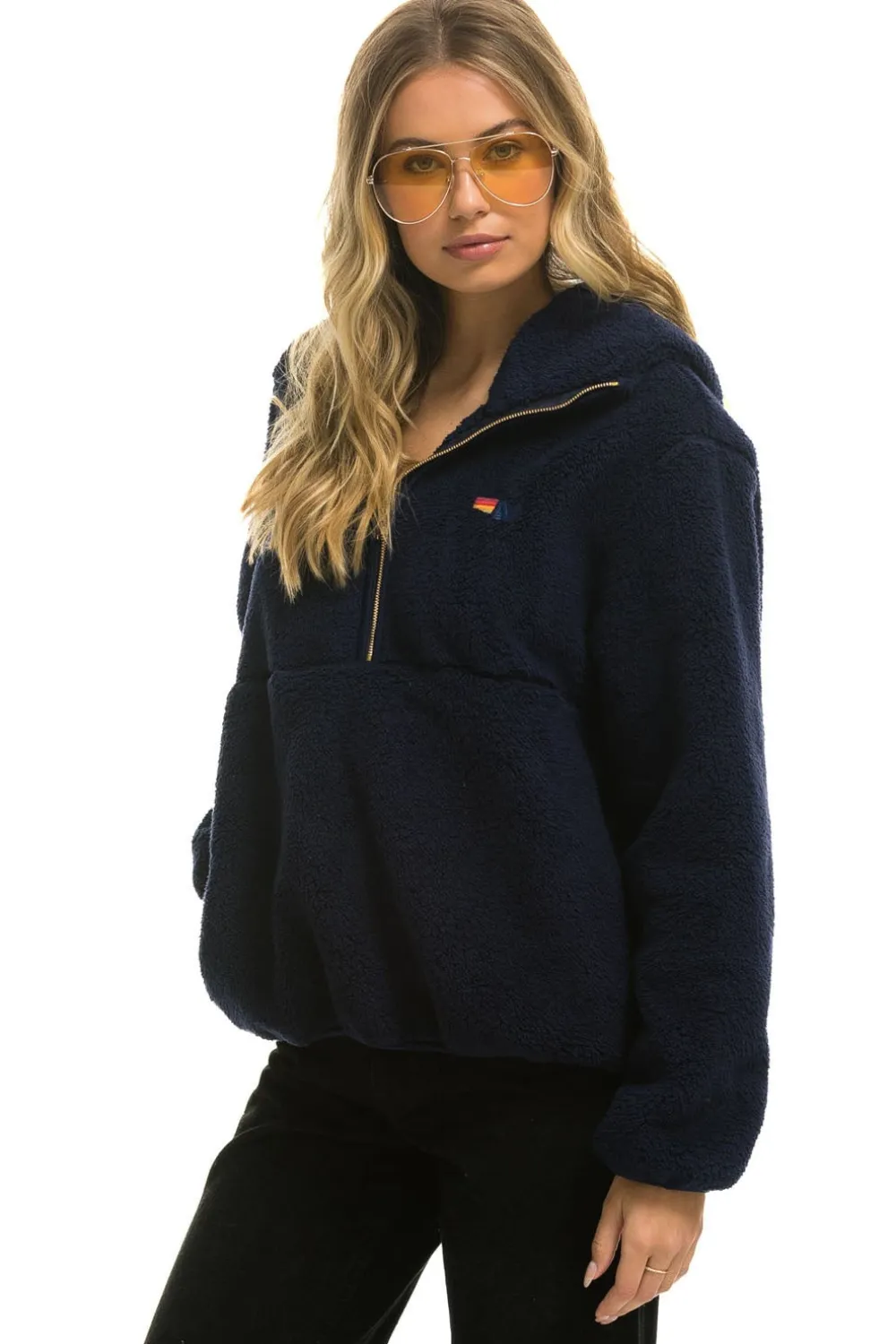 Teddy Jackets | Teddy Jackets | Aviator Nation TEDDY UNISEX HOODED HALF ZIP JACKET - NAVY