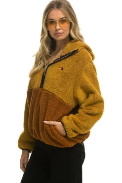 Teddy Jackets | Teddy Jackets | Aviator Nation TEDDY UNISEX HOODED HALF ZIP COLOR BLOCK JACKET - HONEY