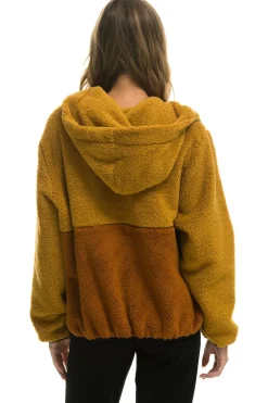 Teddy Jackets | Teddy Jackets | Aviator Nation TEDDY UNISEX HOODED HALF ZIP COLOR BLOCK JACKET - HONEY