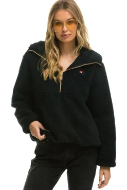 Teddy Jackets | Teddy Jackets | Aviator Nation TEDDY UNISEX HOODED HALF ZIP JACKET - BLACK