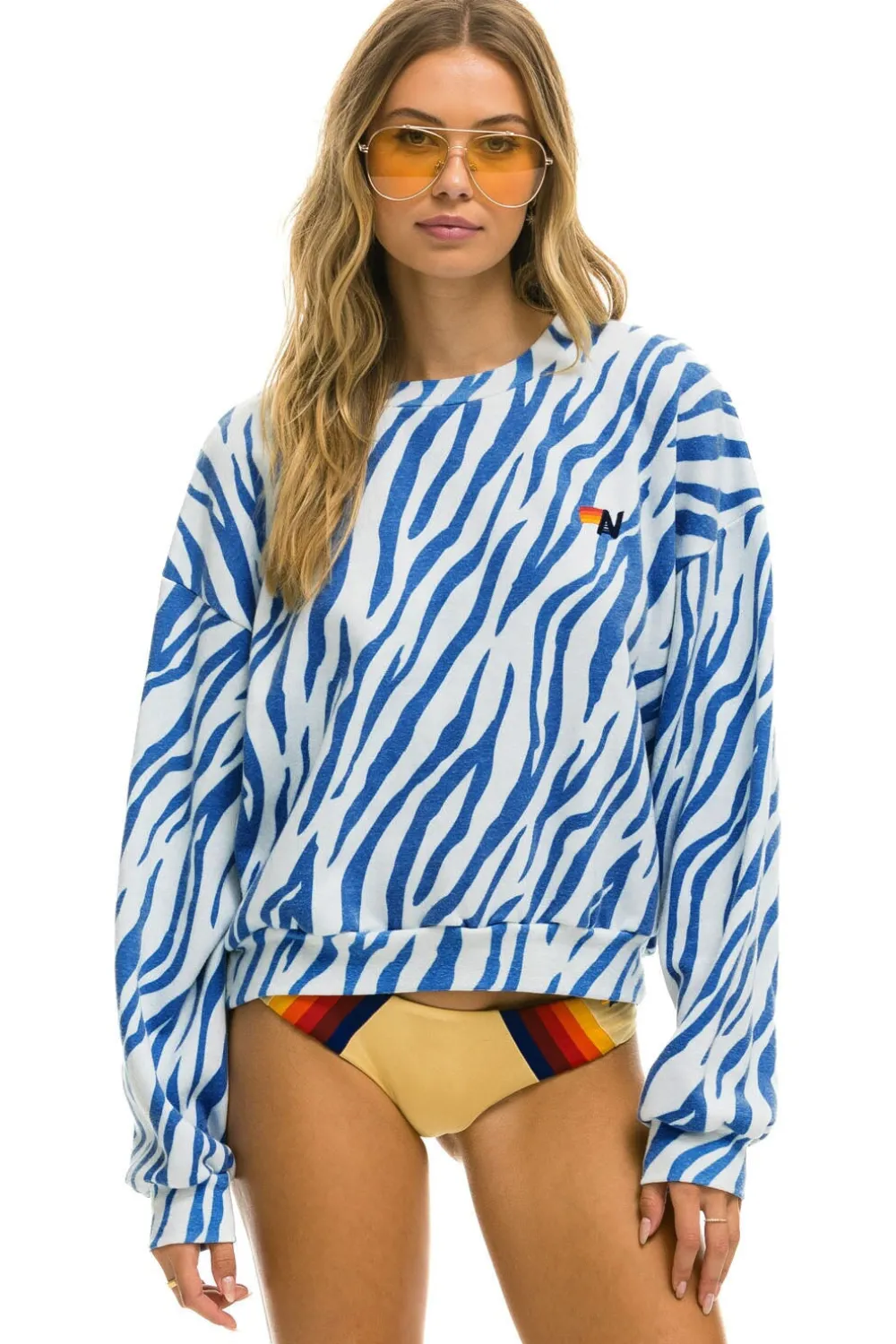 Sweatshirts | Sweatshirts | Aviator Nation TIGER RELAXED FIT CREW SWEATSHIRT - BLUE TIGER BLUETIGER