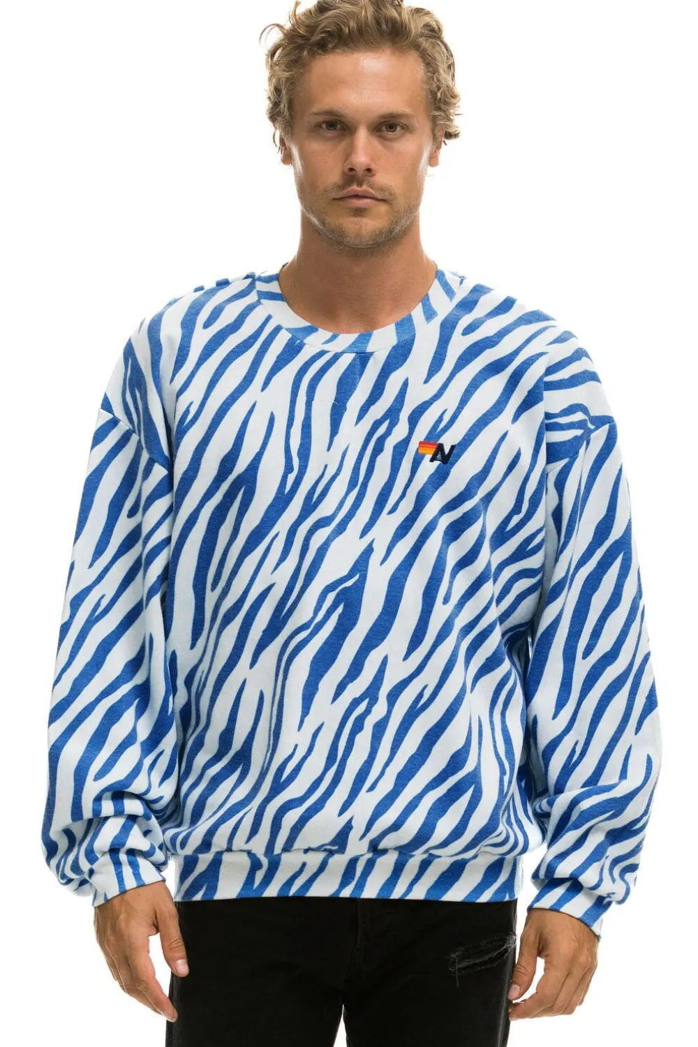 Sweatshirts | Sweatshirts | Aviator Nation TIGER RELAXED FIT CREW SWEATSHIRT - BLUE TIGER BLUETIGER