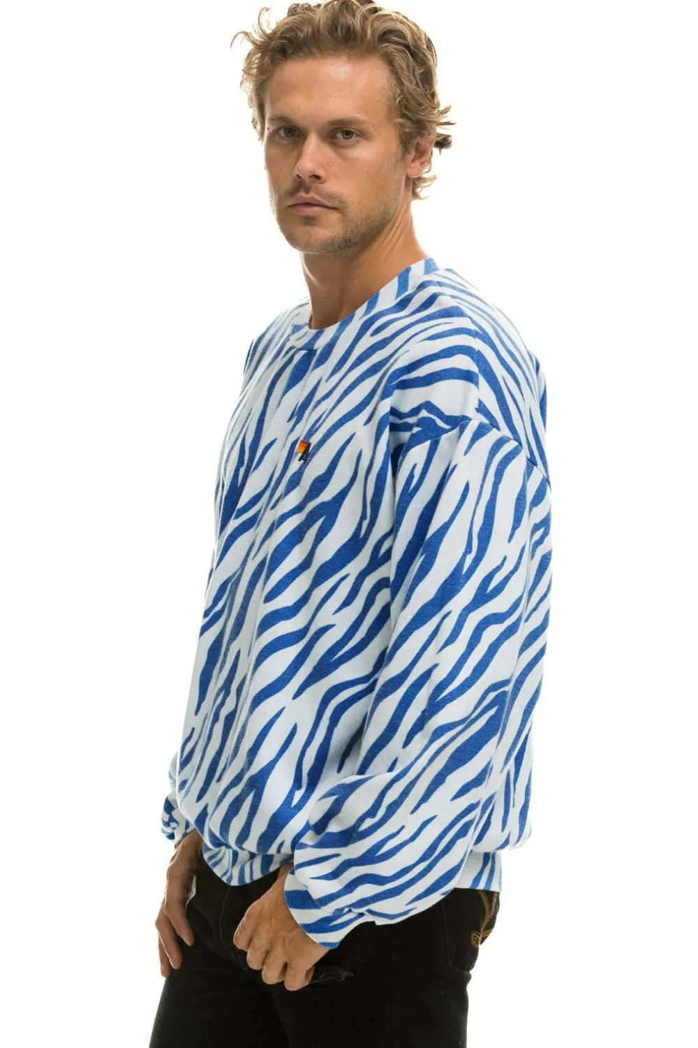 Sweatshirts | Sweatshirts | Aviator Nation TIGER RELAXED FIT CREW SWEATSHIRT - BLUE TIGER BLUETIGER