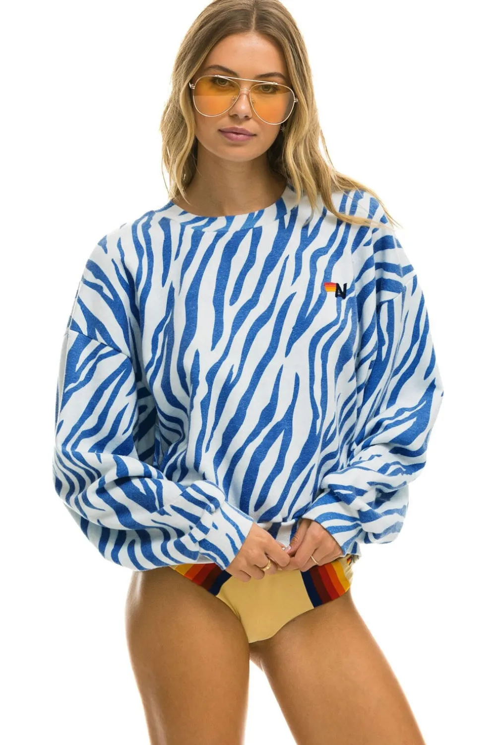 Sweatshirts | Sweatshirts | Aviator Nation TIGER RELAXED FIT CREW SWEATSHIRT - BLUE TIGER BLUETIGER