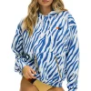 Hoodies | Hoodies | Aviator Nation TIGER RELAXED PULLOVER HOODIE WITH ZIPPER POCKETS - BLUE TIGER BLUETIGER