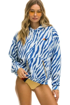 Hoodies | Hoodies | Aviator Nation TIGER RELAXED PULLOVER HOODIE WITH ZIPPER POCKETS - BLUE TIGER BLUETIGER