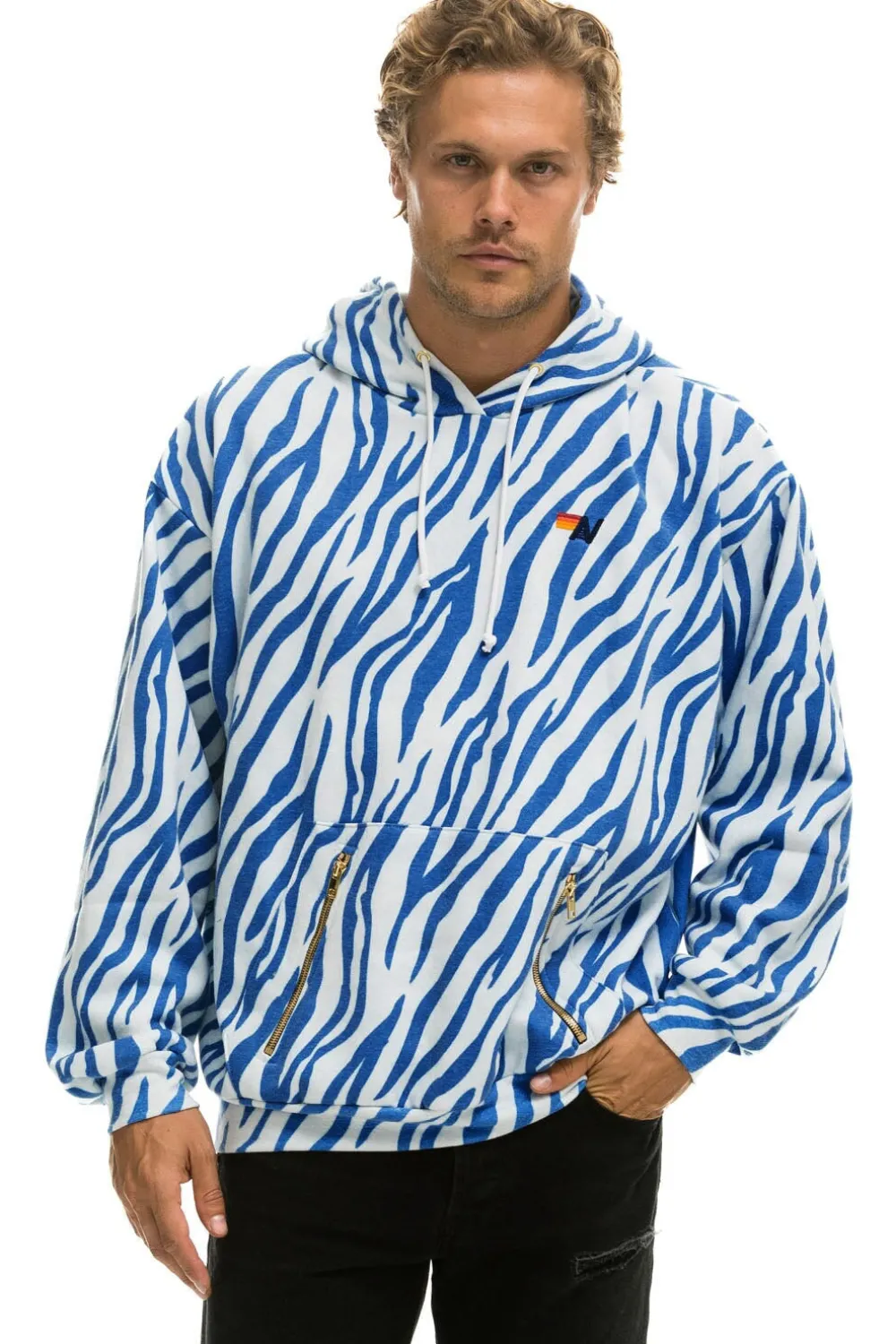 Hoodies | Hoodies | Aviator Nation TIGER RELAXED PULLOVER HOODIE WITH ZIPPER POCKETS - BLUE TIGER BLUETIGER