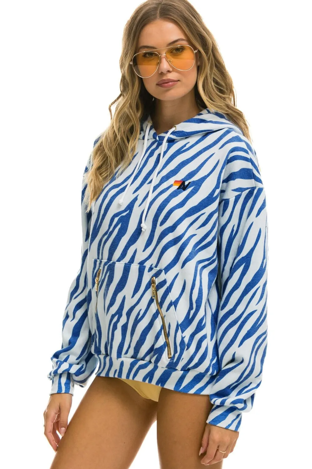 Hoodies | Hoodies | Aviator Nation TIGER RELAXED PULLOVER HOODIE WITH ZIPPER POCKETS - BLUE TIGER BLUETIGER