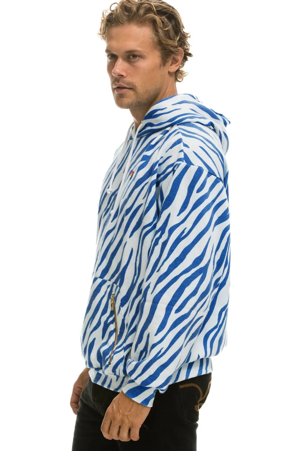 Hoodies | Hoodies | Aviator Nation TIGER RELAXED PULLOVER HOODIE WITH ZIPPER POCKETS - BLUE TIGER BLUETIGER