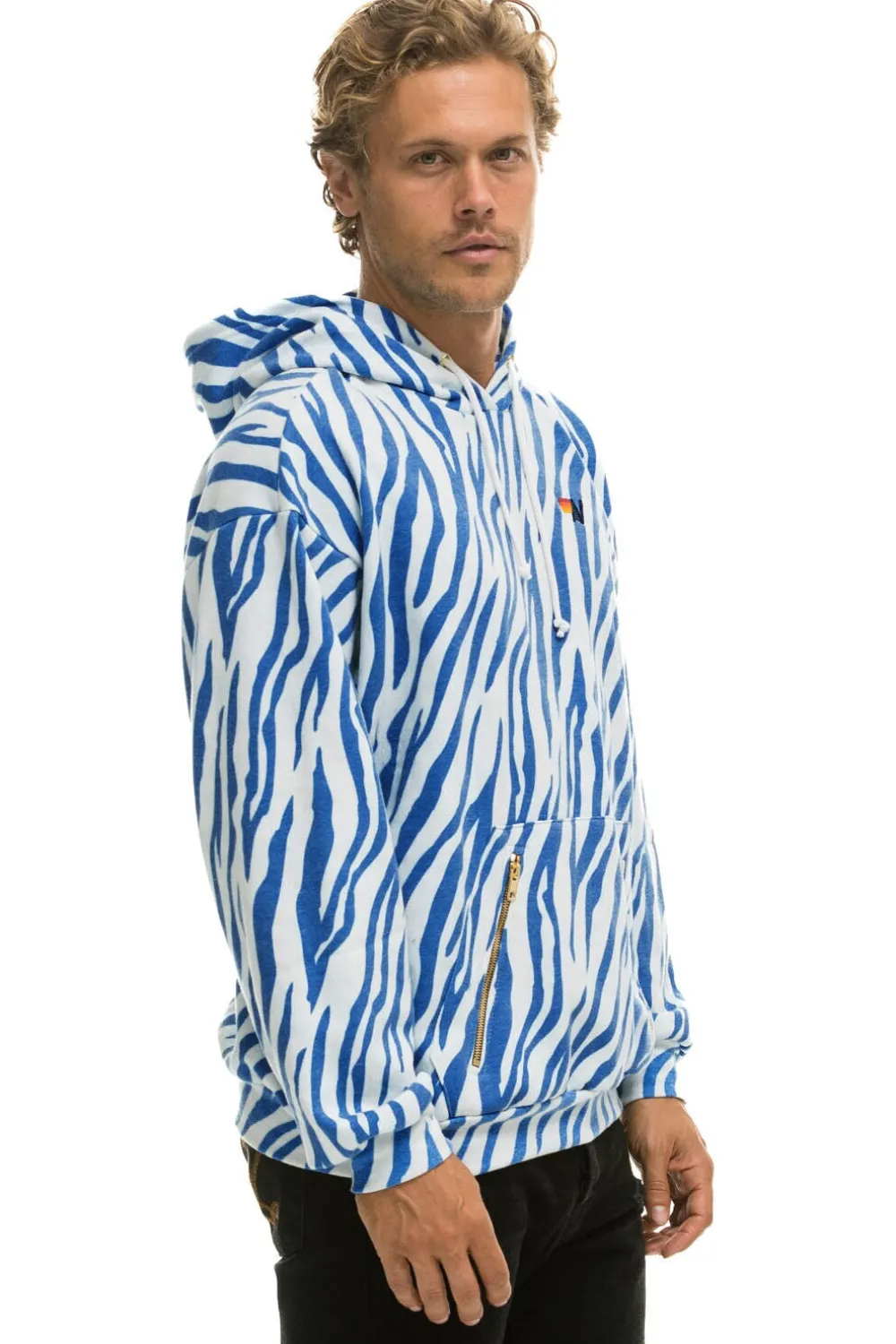 Hoodies | Hoodies | Aviator Nation TIGER RELAXED PULLOVER HOODIE WITH ZIPPER POCKETS - BLUE TIGER BLUETIGER