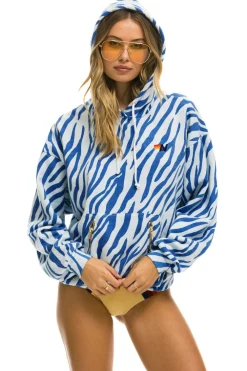Hoodies | Hoodies | Aviator Nation TIGER RELAXED PULLOVER HOODIE WITH ZIPPER POCKETS - BLUE TIGER BLUETIGER