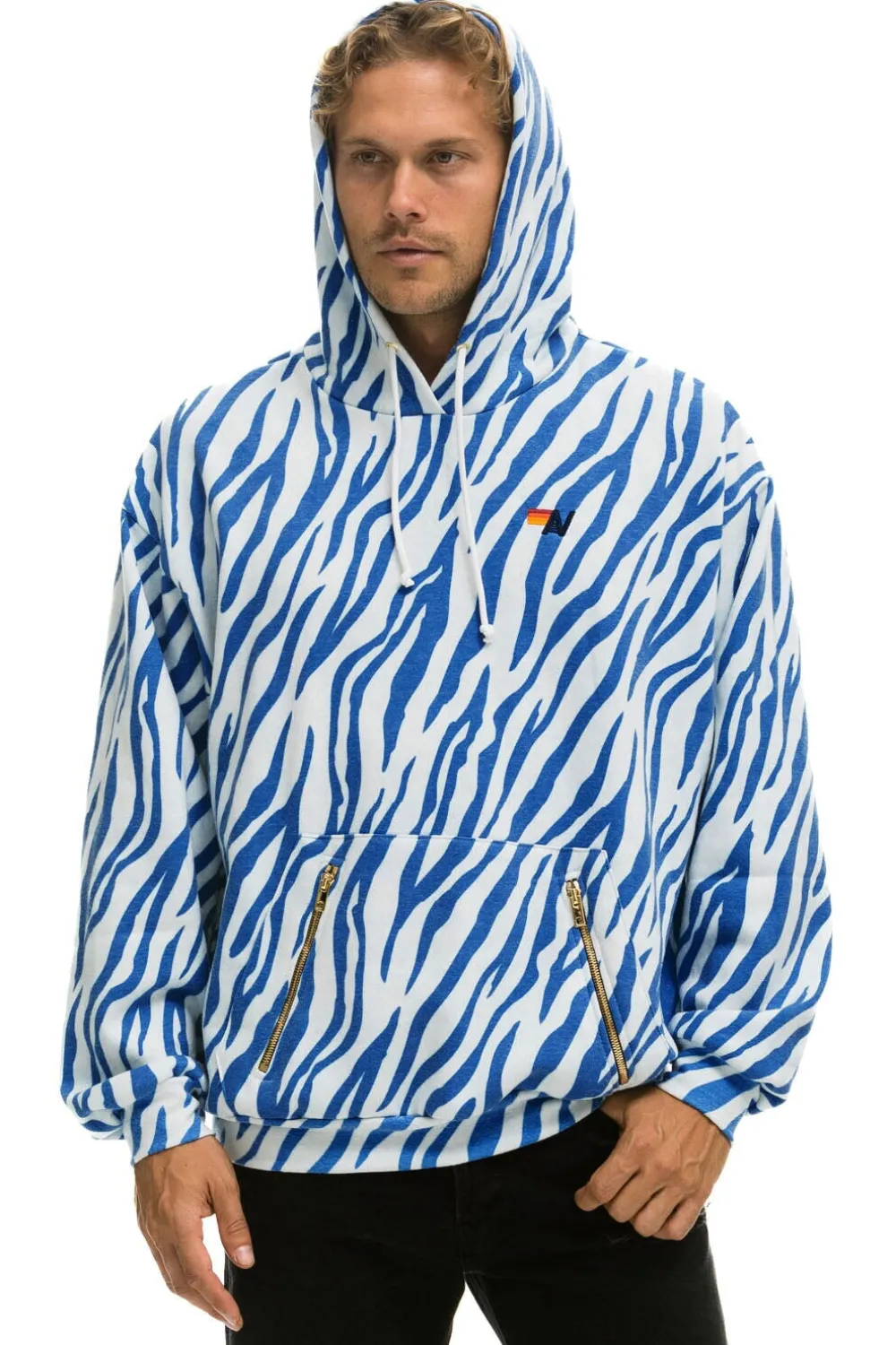Hoodies | Hoodies | Aviator Nation TIGER RELAXED PULLOVER HOODIE WITH ZIPPER POCKETS - BLUE TIGER BLUETIGER