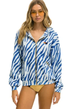 Hoodies | Hoodies | Aviator Nation TIGER RELAXED ZIP HOODIE WITH POCKETS - BLUE TIGER BLUETIGER