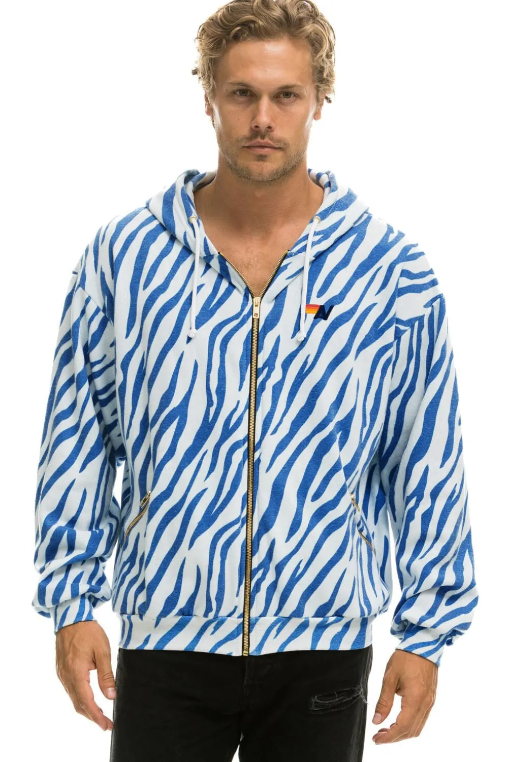 Hoodies | Hoodies | Aviator Nation TIGER RELAXED ZIP HOODIE WITH POCKETS - BLUE TIGER BLUETIGER