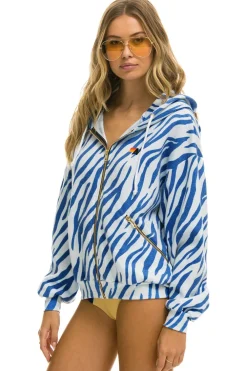 Hoodies | Hoodies | Aviator Nation TIGER RELAXED ZIP HOODIE WITH POCKETS - BLUE TIGER BLUETIGER